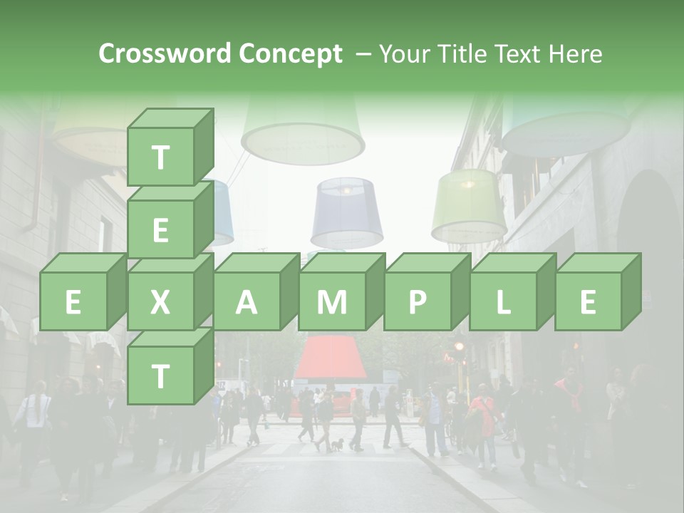 A Group Of People Walking Down A Street Next To Tall Buildings PowerPoint Template