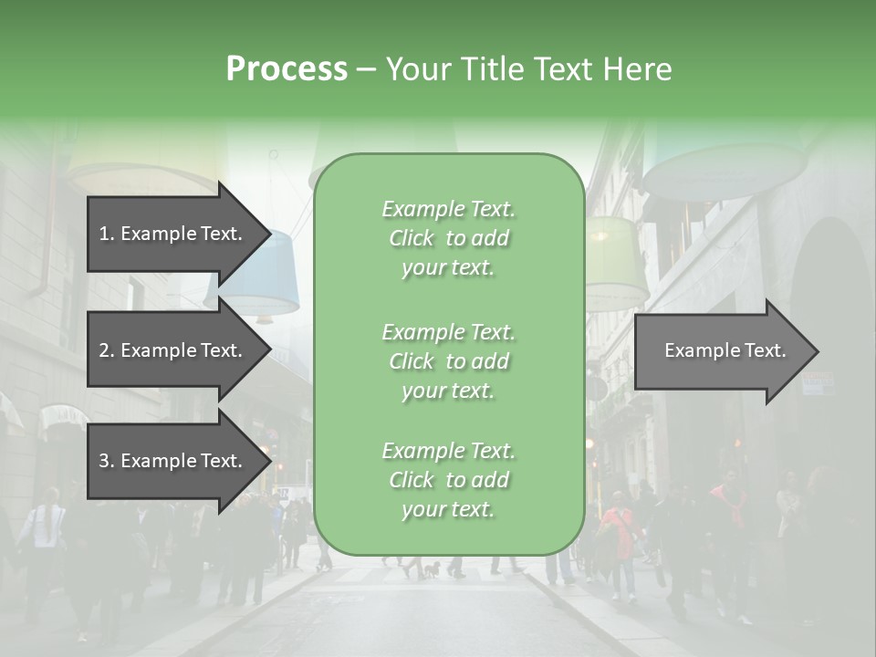 A Group Of People Walking Down A Street Next To Tall Buildings PowerPoint Template