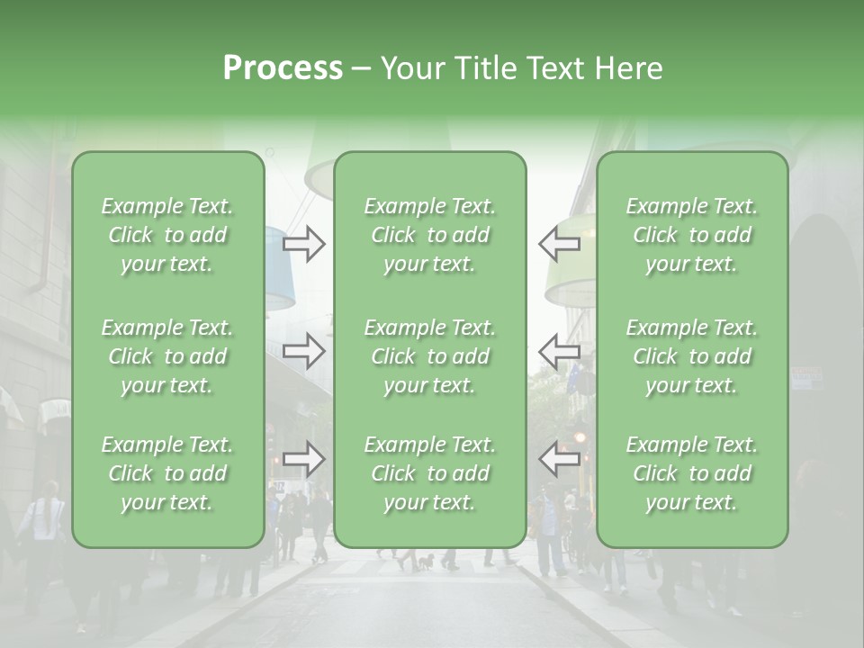 A Group Of People Walking Down A Street Next To Tall Buildings PowerPoint Template