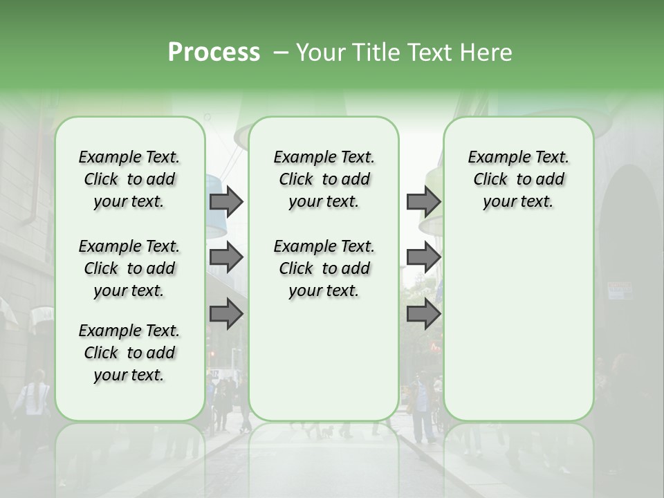 A Group Of People Walking Down A Street Next To Tall Buildings PowerPoint Template