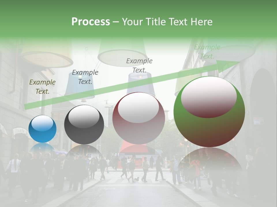 A Group Of People Walking Down A Street Next To Tall Buildings PowerPoint Template