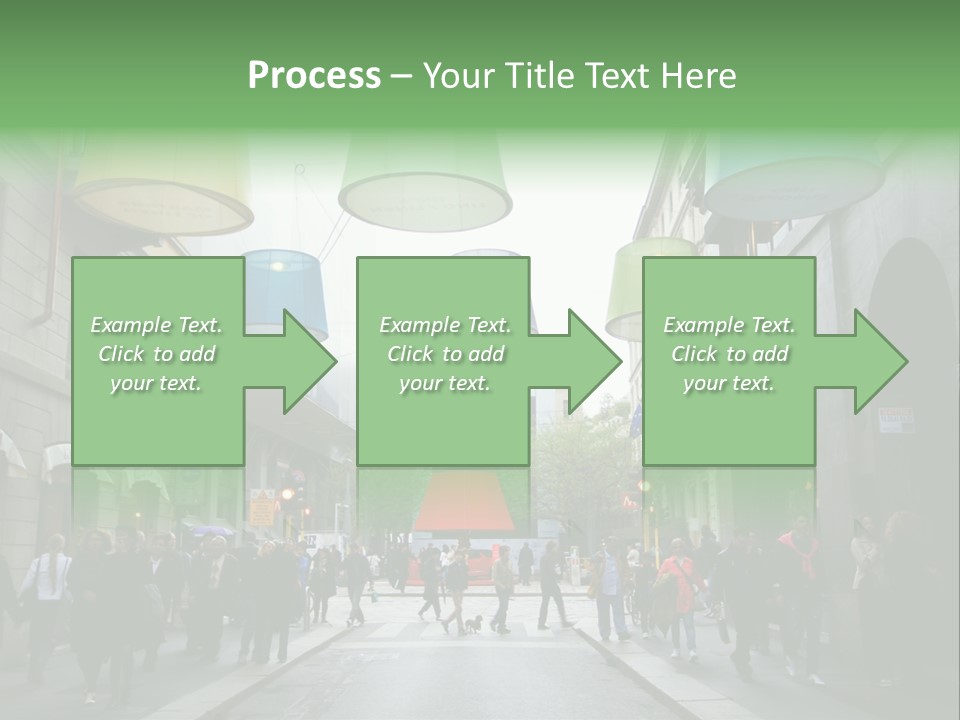 A Group Of People Walking Down A Street Next To Tall Buildings PowerPoint Template