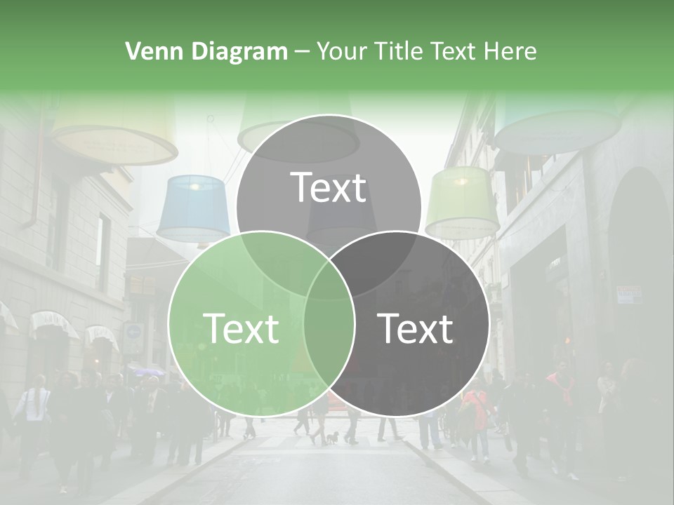 A Group Of People Walking Down A Street Next To Tall Buildings PowerPoint Template