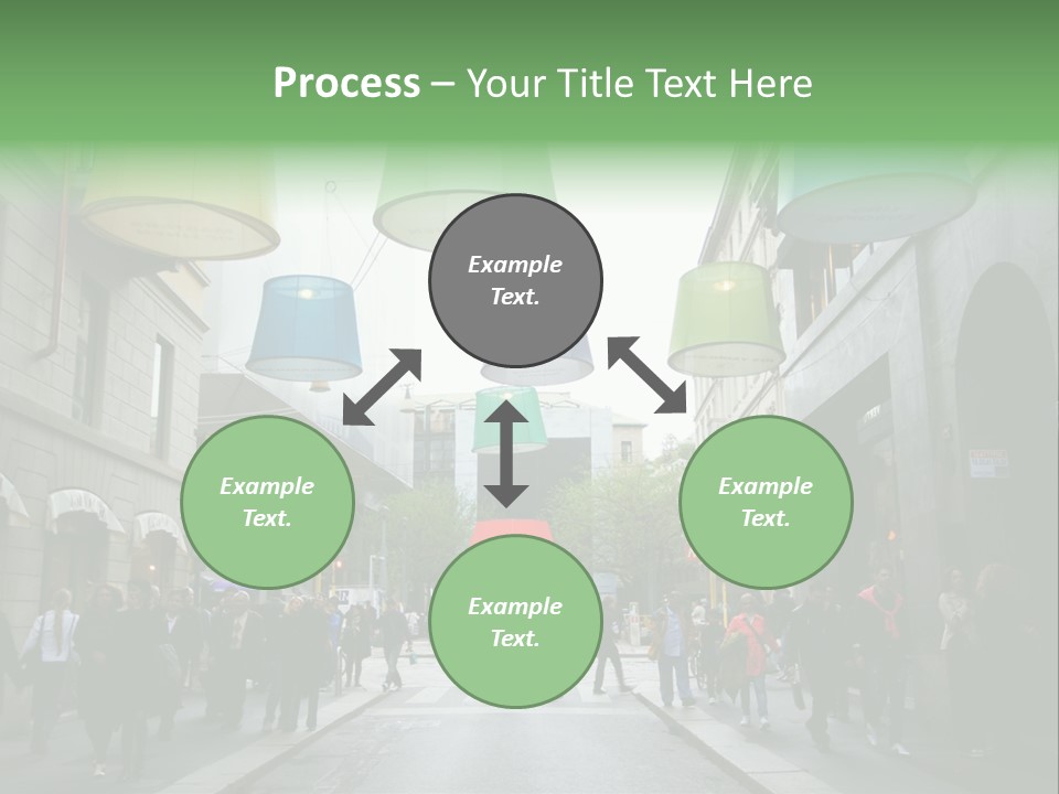 A Group Of People Walking Down A Street Next To Tall Buildings PowerPoint Template