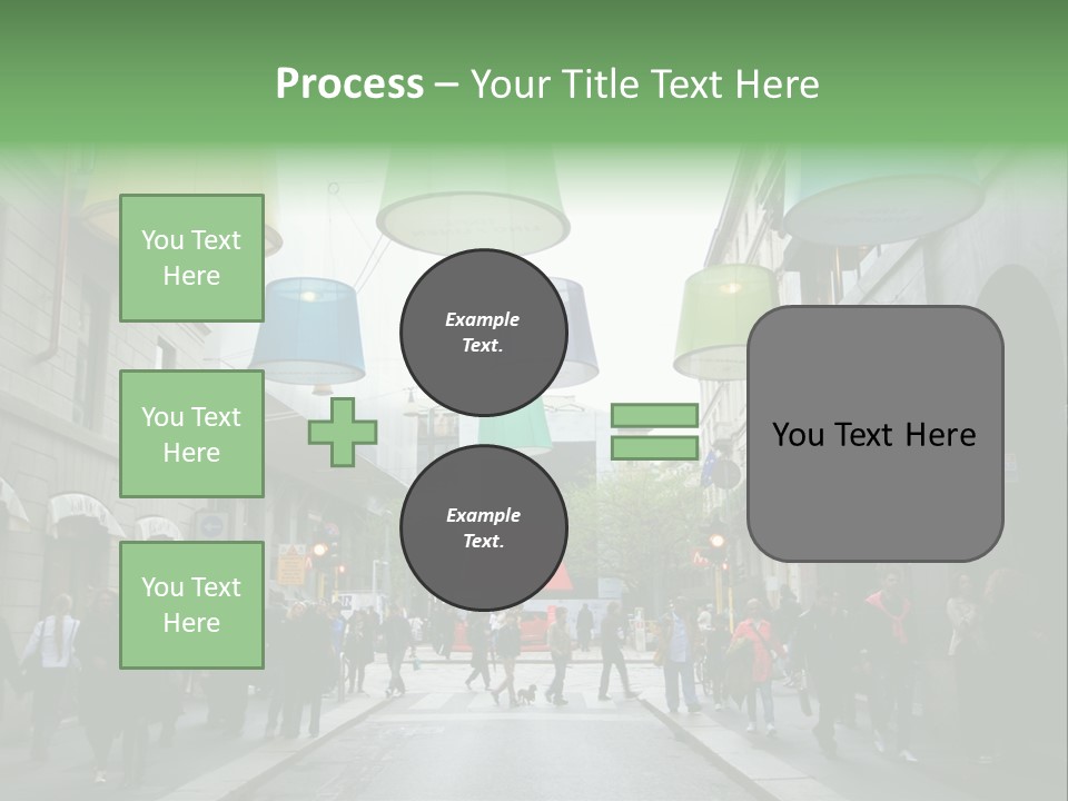 A Group Of People Walking Down A Street Next To Tall Buildings PowerPoint Template