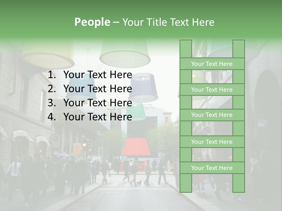 A Group Of People Walking Down A Street Next To Tall Buildings PowerPoint Template