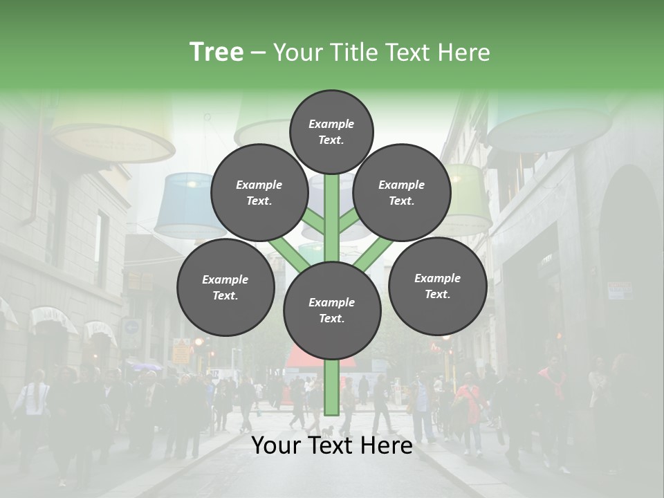 A Group Of People Walking Down A Street Next To Tall Buildings PowerPoint Template