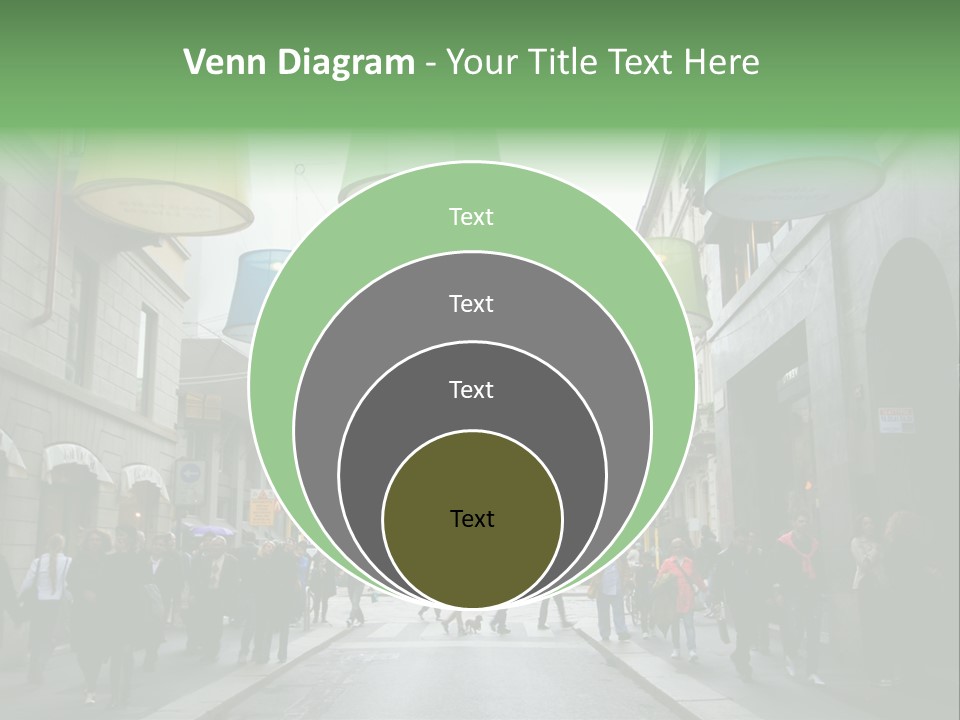 A Group Of People Walking Down A Street Next To Tall Buildings PowerPoint Template