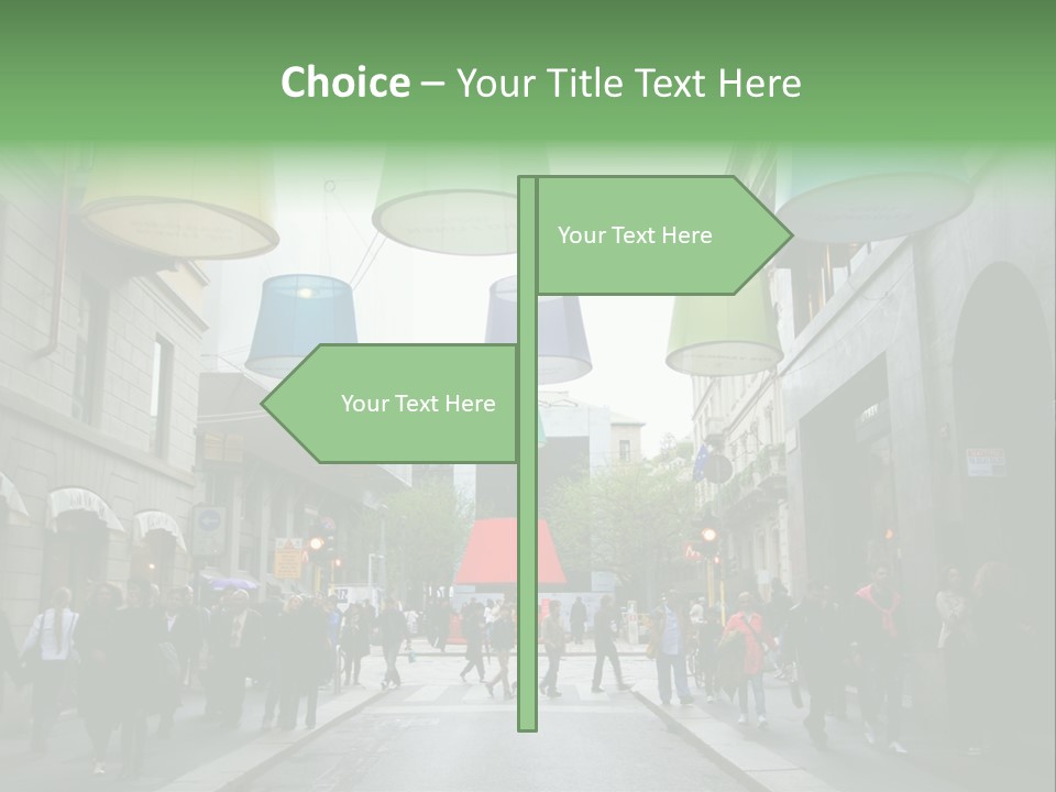 A Group Of People Walking Down A Street Next To Tall Buildings PowerPoint Template