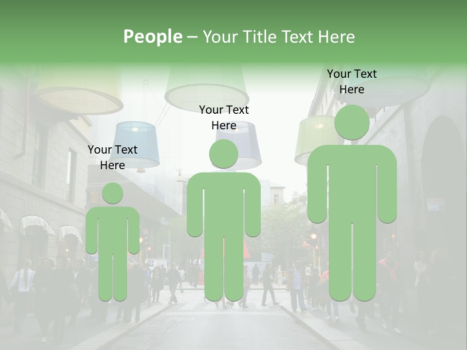 A Group Of People Walking Down A Street Next To Tall Buildings PowerPoint Template