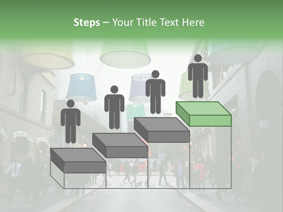 A Group Of People Walking Down A Street Next To Tall Buildings PowerPoint Template