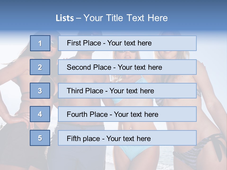 A Group Of People Standing Next To Each Other In Bikinis PowerPoint Template
