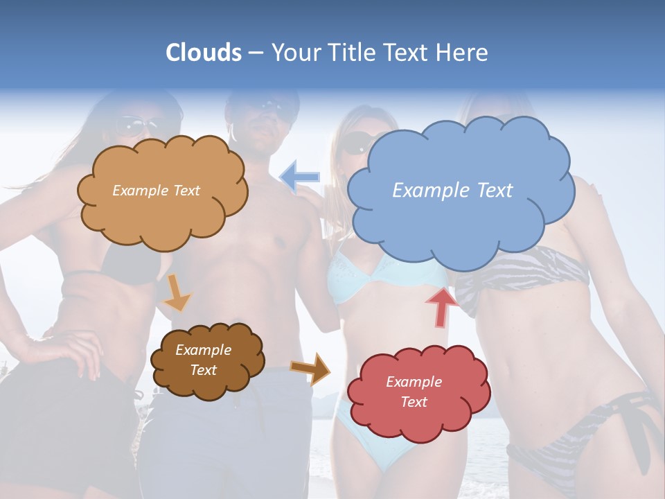 A Group Of People Standing Next To Each Other In Bikinis PowerPoint Template