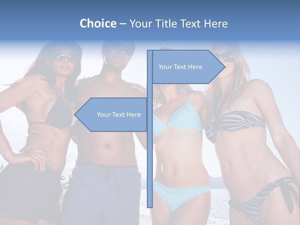A Group Of People Standing Next To Each Other In Bikinis PowerPoint Template