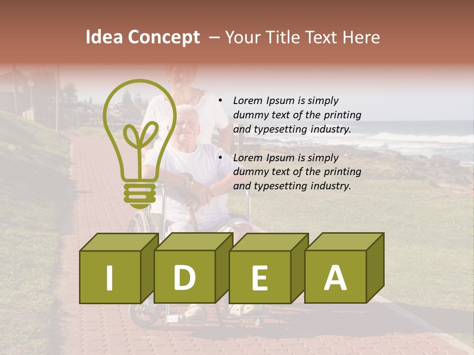 A Man In A Wheel Chair Being Pushed By A Woman PowerPoint Template