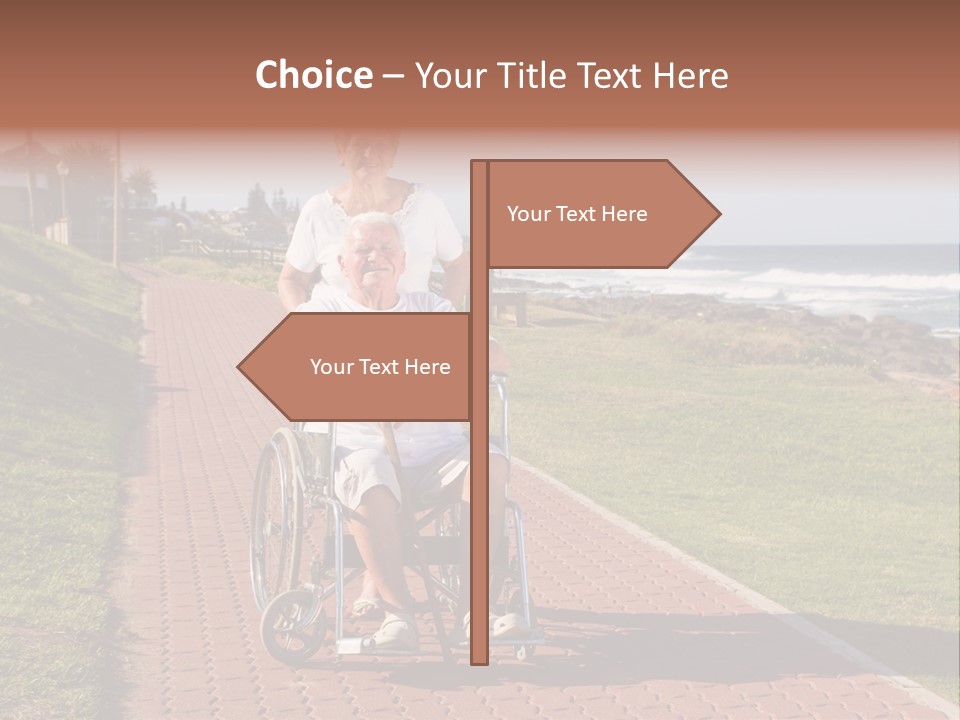 A Man In A Wheel Chair Being Pushed By A Woman PowerPoint Template