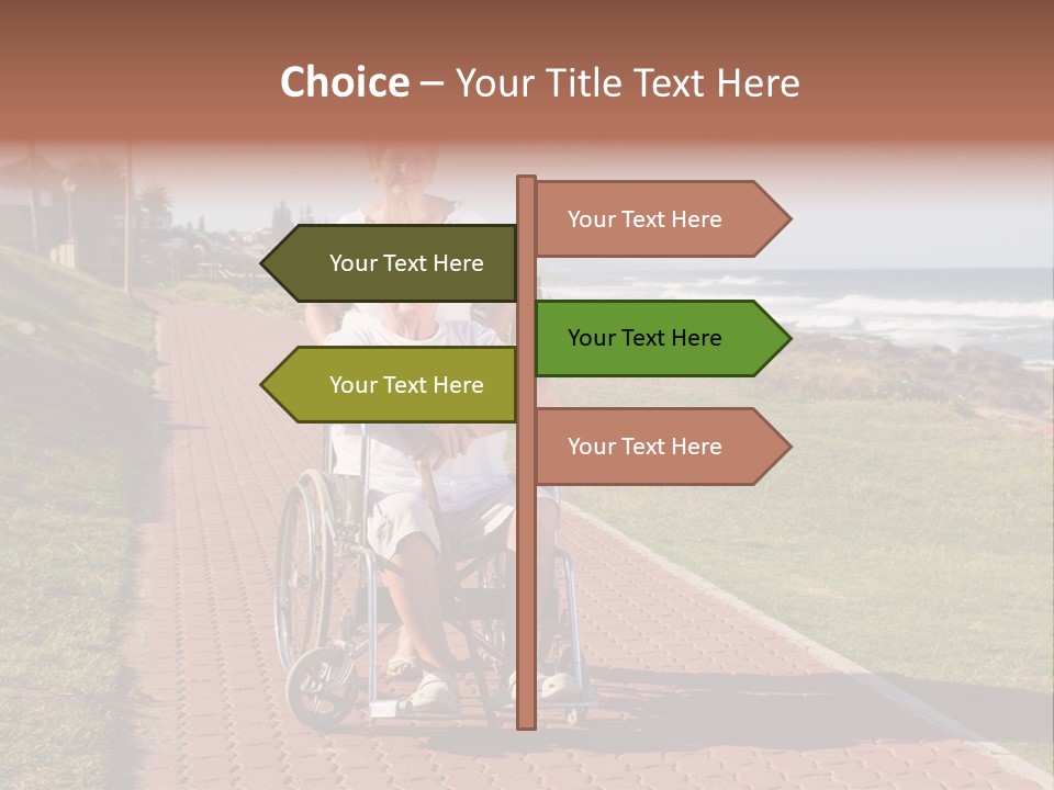 A Man In A Wheel Chair Being Pushed By A Woman PowerPoint Template