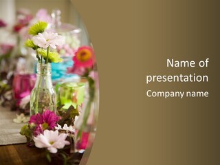 A Table Topped With Vases Filled With Flowers PowerPoint Template