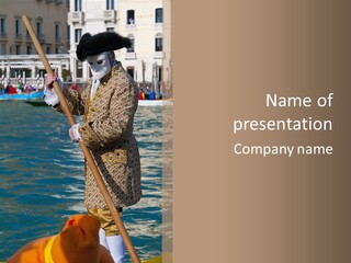 A Man In A Costume On A Boat With A Dog PowerPoint Template