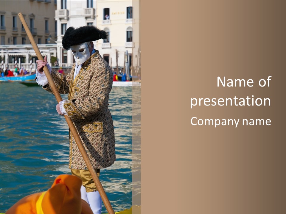 A Man In A Costume On A Boat With A Dog PowerPoint Template