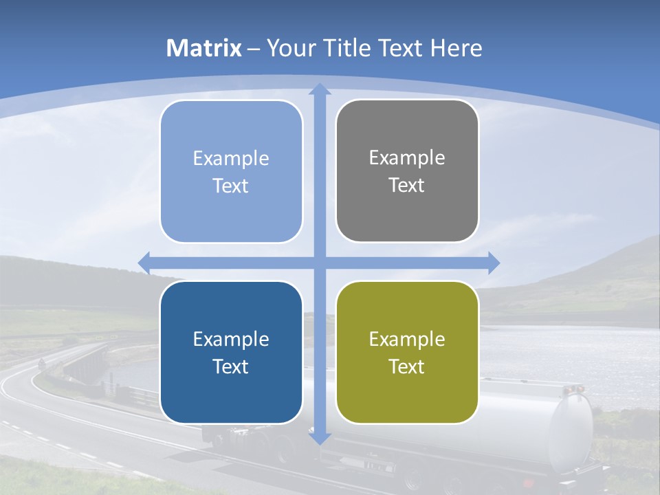A Tanker Truck Driving Down A Road Next To A Lake PowerPoint Template