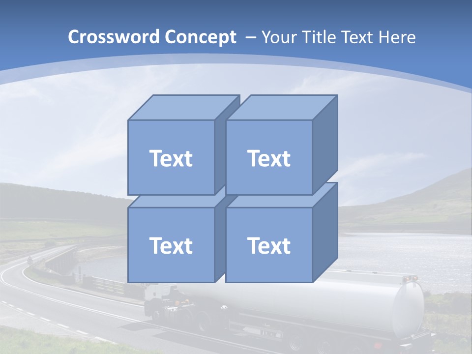 A Tanker Truck Driving Down A Road Next To A Lake PowerPoint Template