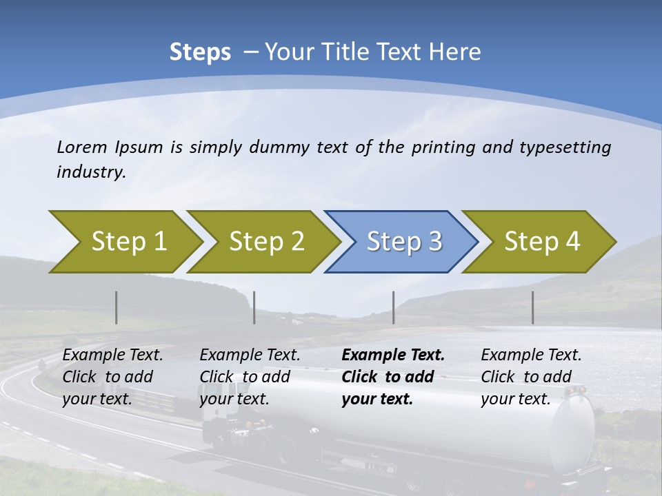 A Tanker Truck Driving Down A Road Next To A Lake PowerPoint Template
