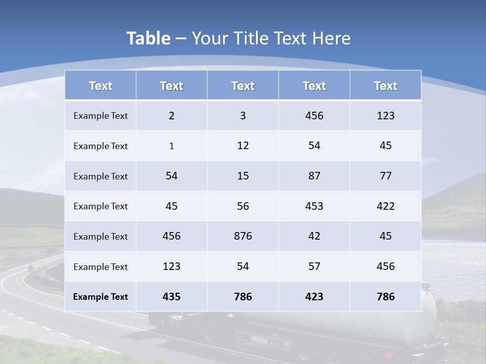 A Tanker Truck Driving Down A Road Next To A Lake PowerPoint Template