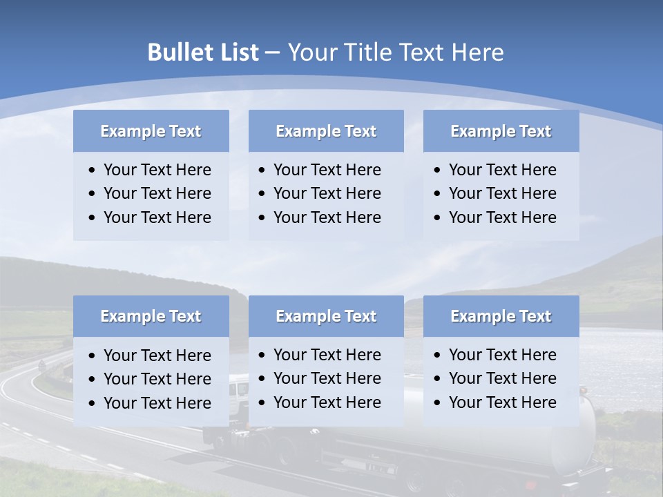 A Tanker Truck Driving Down A Road Next To A Lake PowerPoint Template