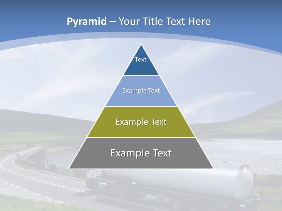 A Tanker Truck Driving Down A Road Next To A Lake PowerPoint Template