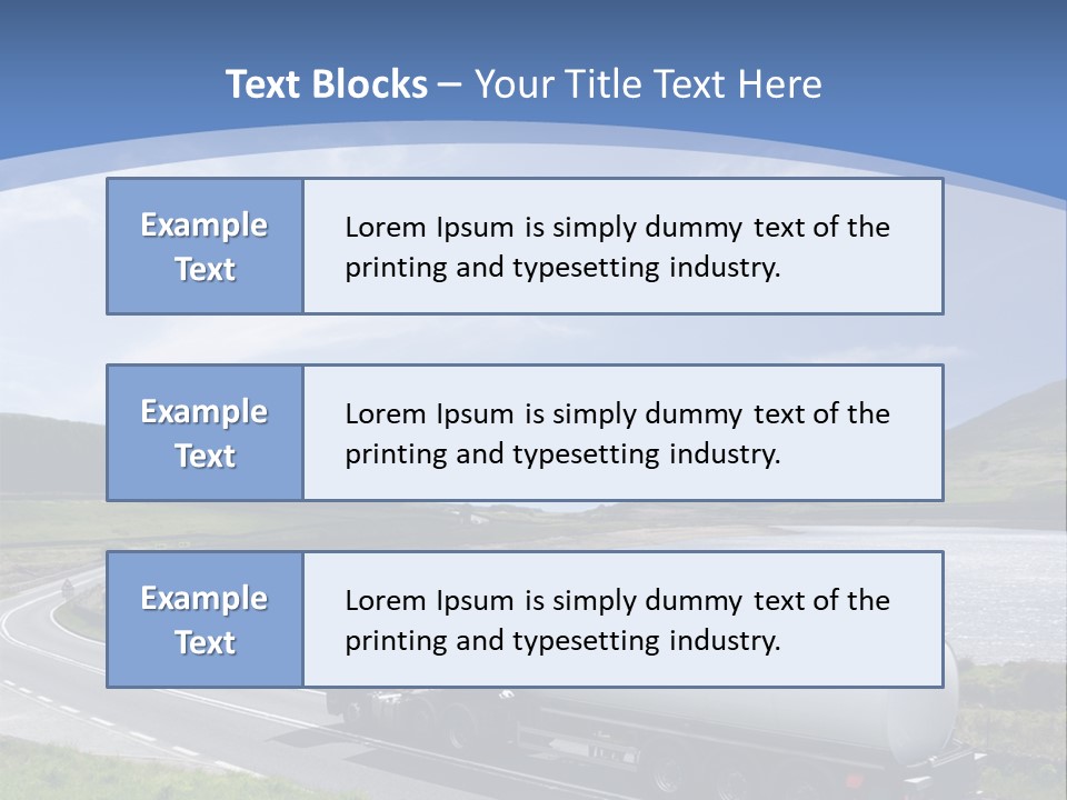 A Tanker Truck Driving Down A Road Next To A Lake PowerPoint Template