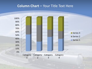 A Tanker Truck Driving Down A Road Next To A Lake PowerPoint Template