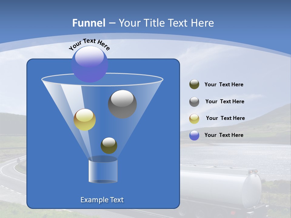 A Tanker Truck Driving Down A Road Next To A Lake PowerPoint Template