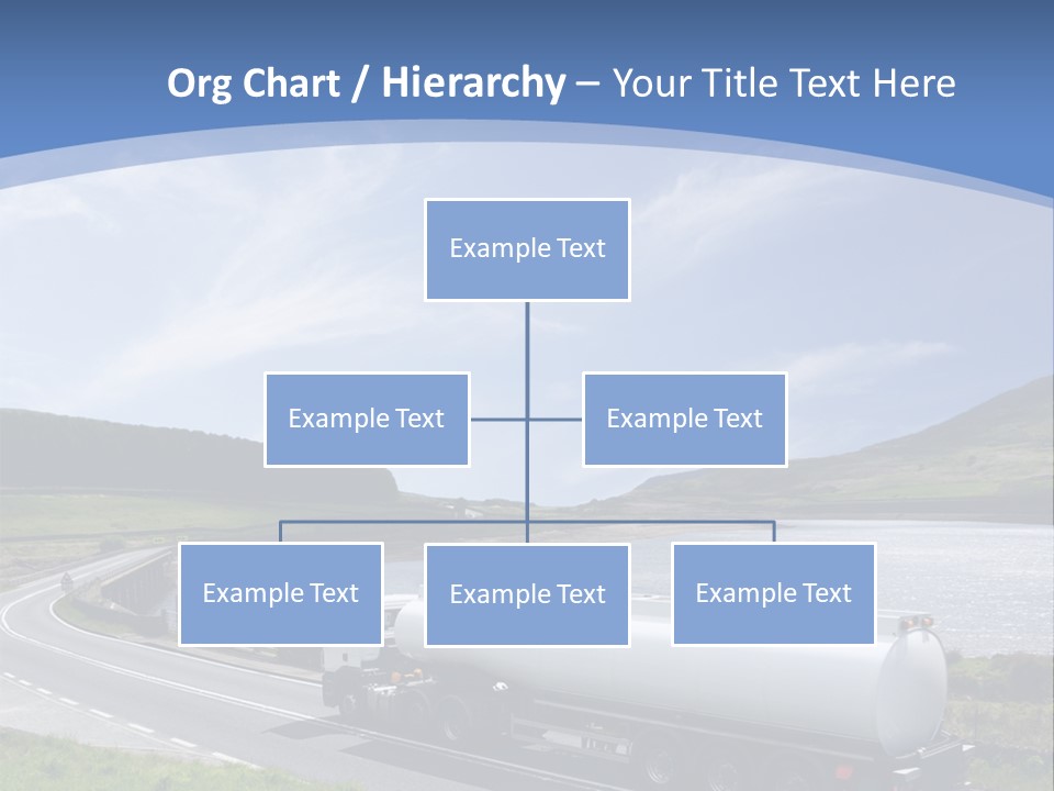 A Tanker Truck Driving Down A Road Next To A Lake PowerPoint Template