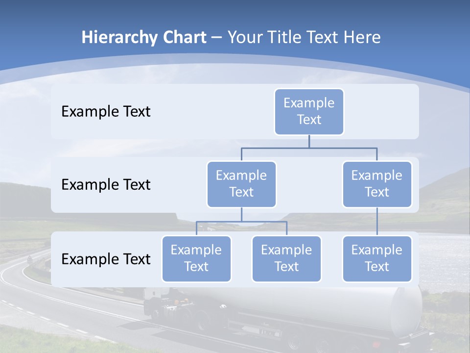 A Tanker Truck Driving Down A Road Next To A Lake PowerPoint Template