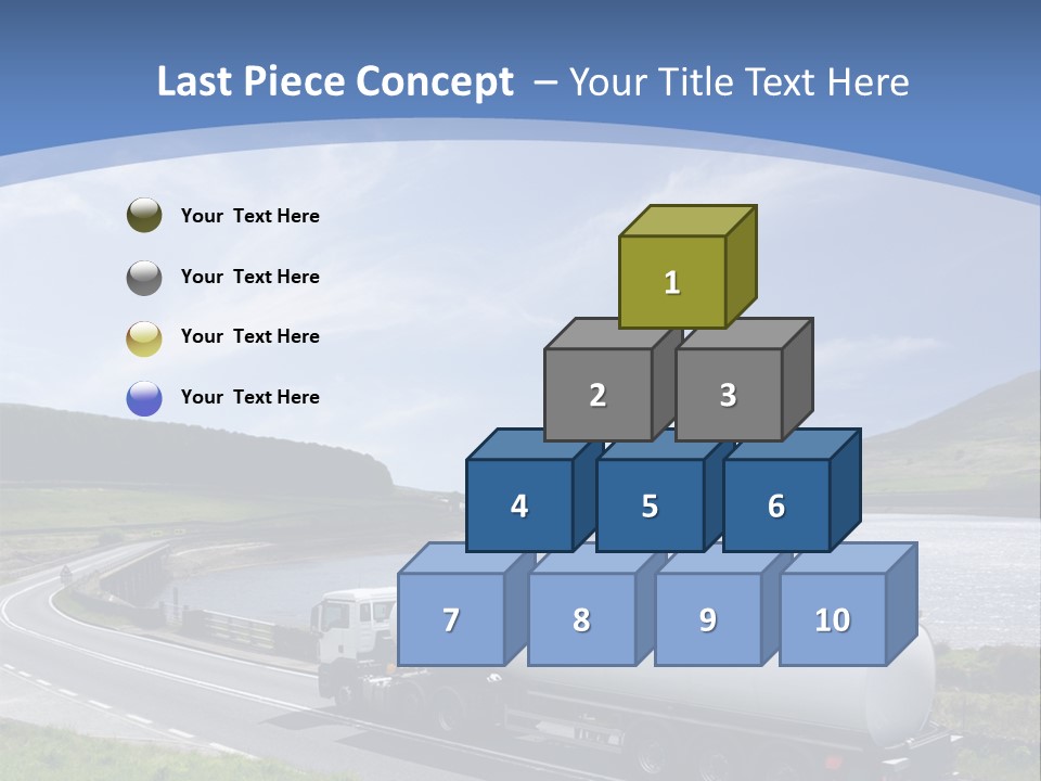 A Tanker Truck Driving Down A Road Next To A Lake PowerPoint Template