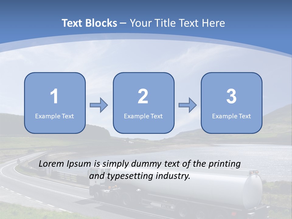 A Tanker Truck Driving Down A Road Next To A Lake PowerPoint Template