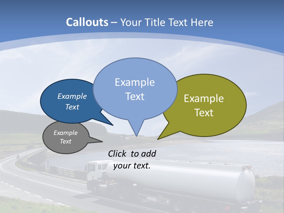 A Tanker Truck Driving Down A Road Next To A Lake PowerPoint Template