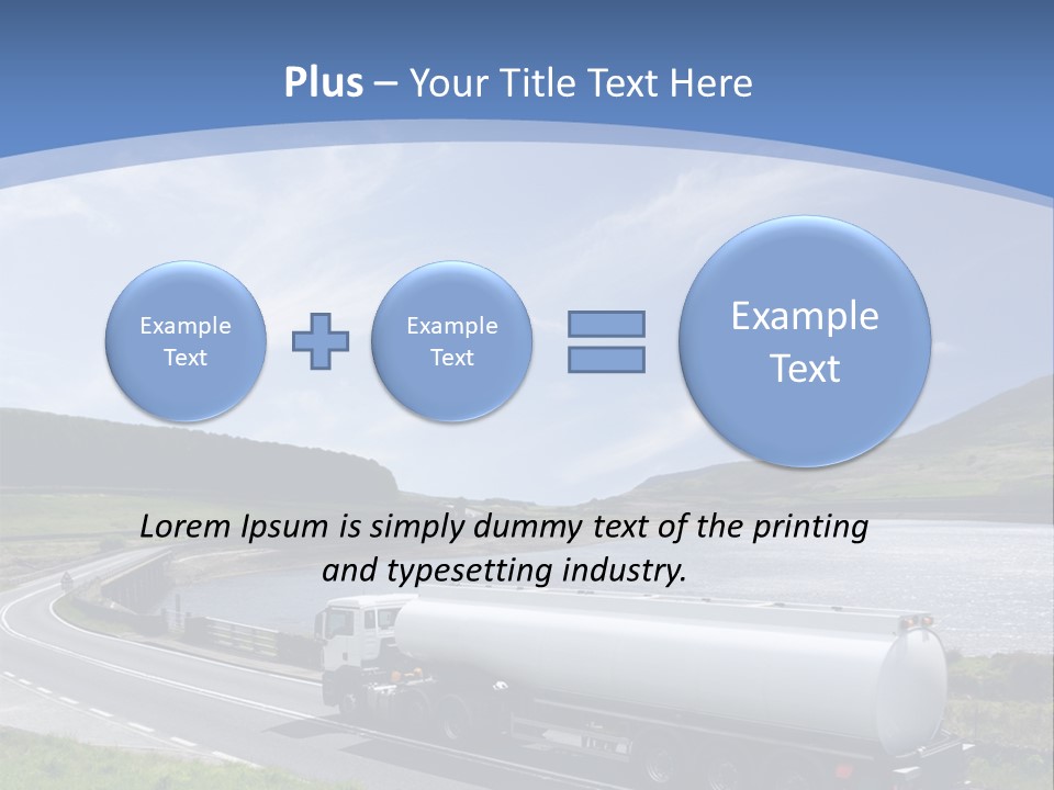 A Tanker Truck Driving Down A Road Next To A Lake PowerPoint Template