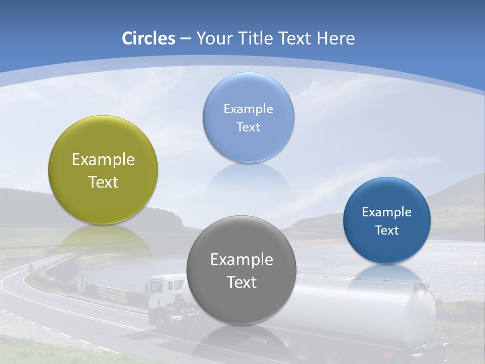 A Tanker Truck Driving Down A Road Next To A Lake PowerPoint Template