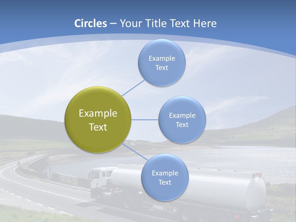 A Tanker Truck Driving Down A Road Next To A Lake PowerPoint Template