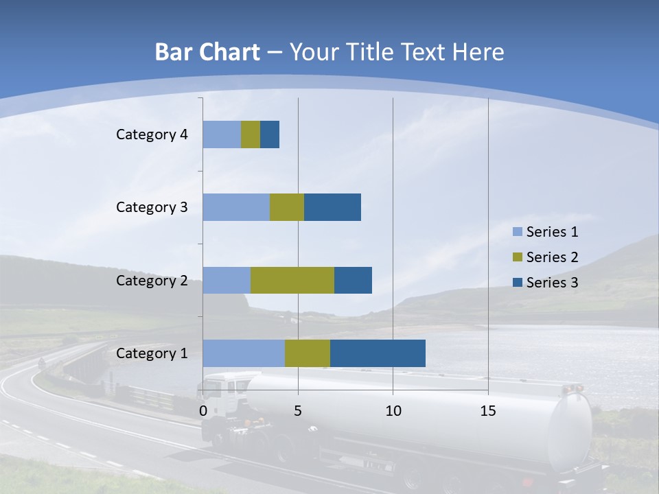 A Tanker Truck Driving Down A Road Next To A Lake PowerPoint Template