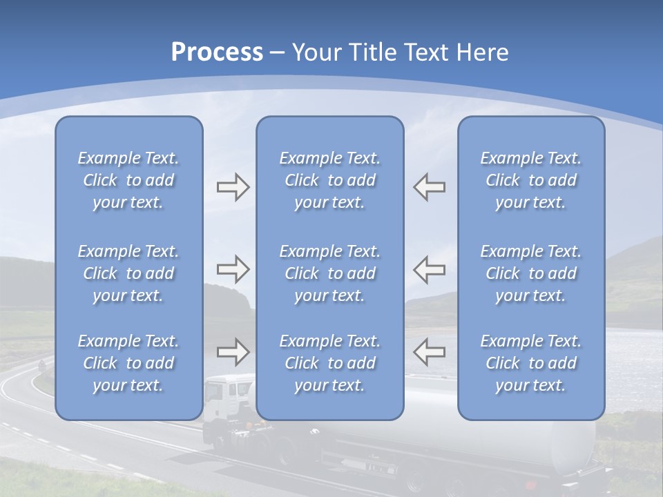 A Tanker Truck Driving Down A Road Next To A Lake PowerPoint Template