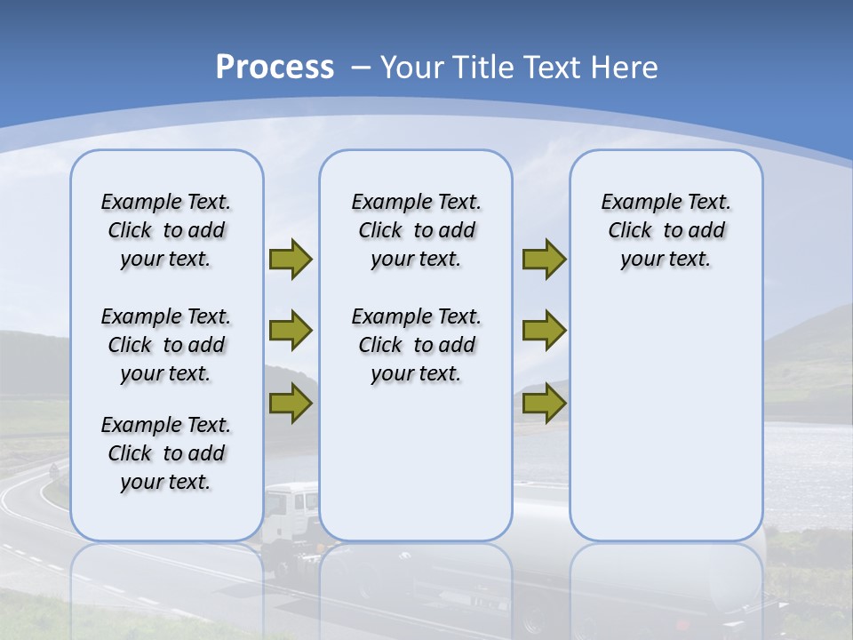 A Tanker Truck Driving Down A Road Next To A Lake PowerPoint Template