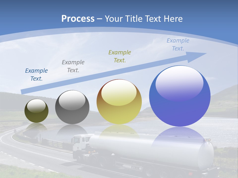 A Tanker Truck Driving Down A Road Next To A Lake PowerPoint Template