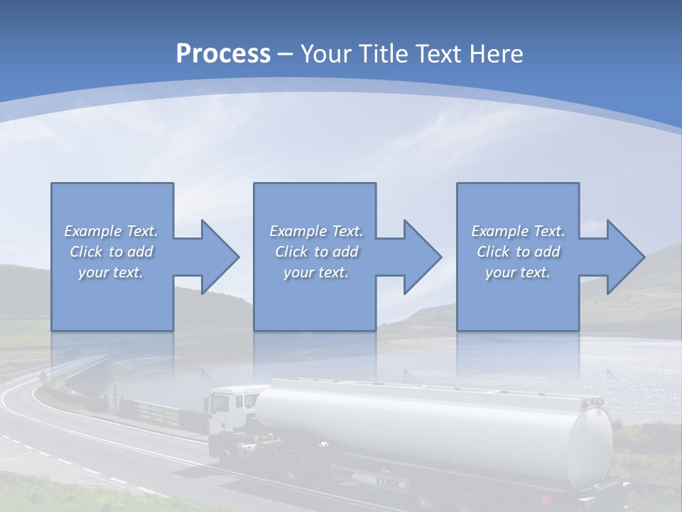 A Tanker Truck Driving Down A Road Next To A Lake PowerPoint Template