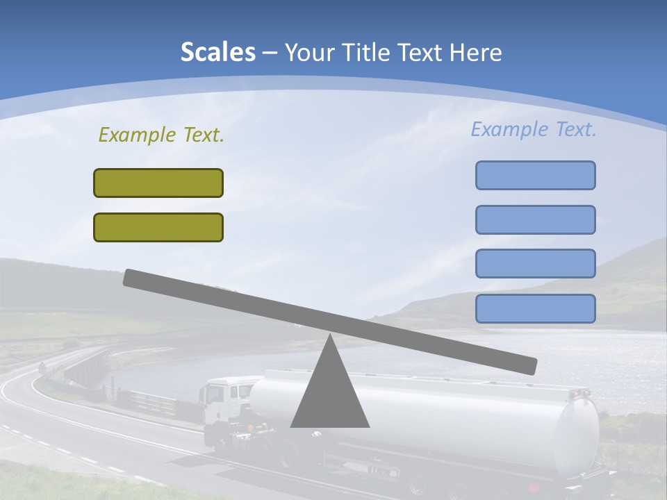 A Tanker Truck Driving Down A Road Next To A Lake PowerPoint Template