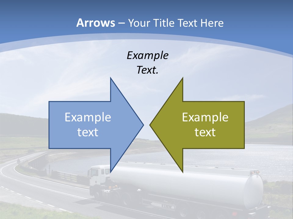 A Tanker Truck Driving Down A Road Next To A Lake PowerPoint Template
