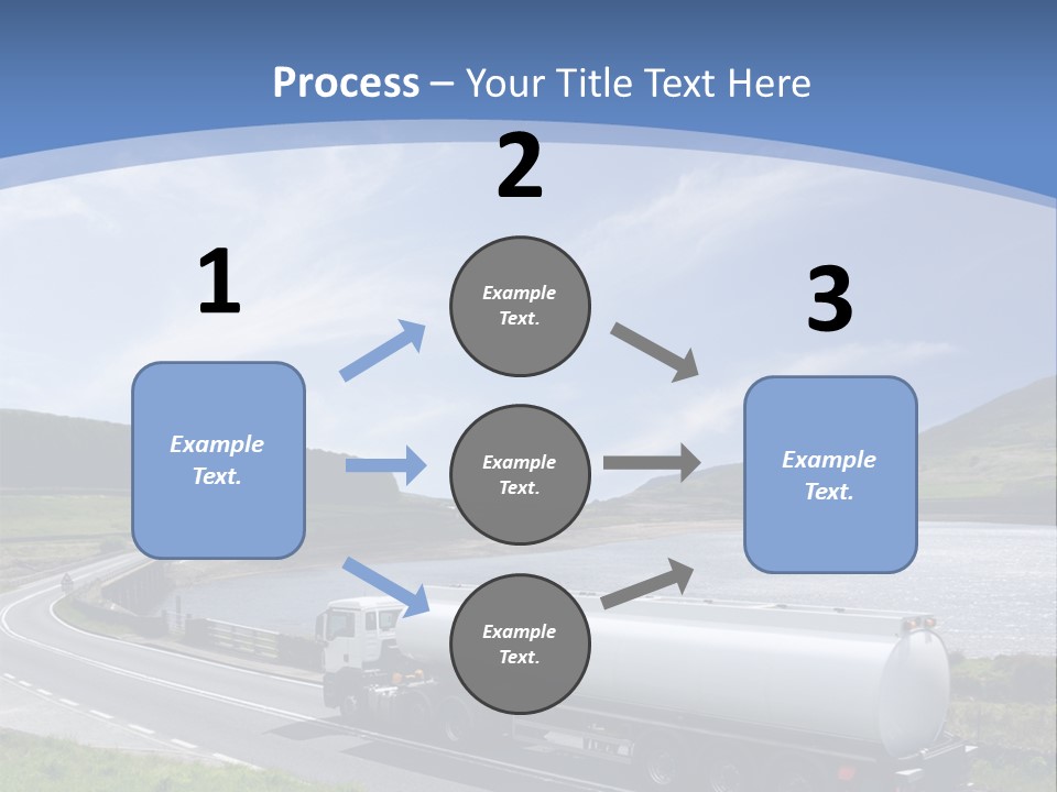 A Tanker Truck Driving Down A Road Next To A Lake PowerPoint Template