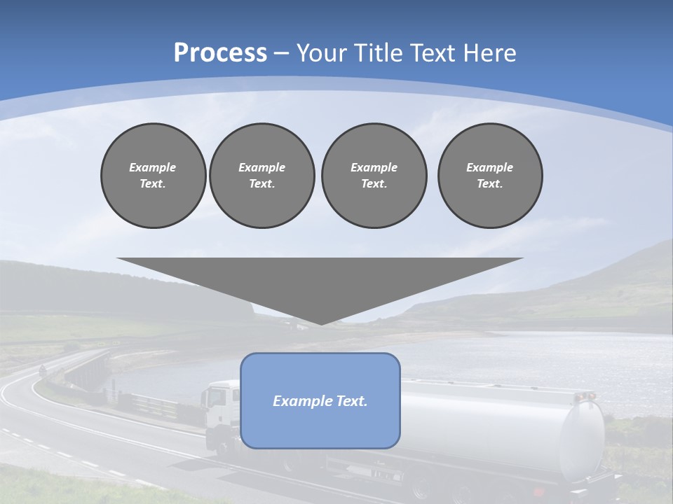 A Tanker Truck Driving Down A Road Next To A Lake PowerPoint Template